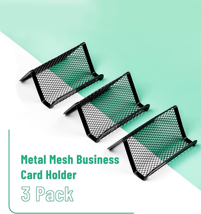 Mr. Pen- Metal Mesh Business Card Holders, 3 Pack, Black, Durable Stainless Steel Card Stand for Desk, Office, and Business Use, Straight, Flat and Smooth Design
