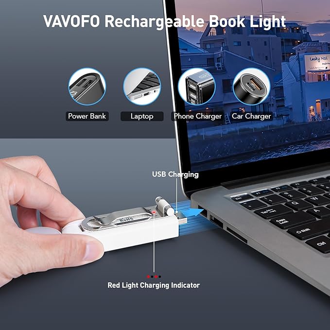 VAVOFO USB Rechargeable Bookmark Reading Light, Blue Light Blocking Amber LEDs for Bedtime Reading - Clip On, 9 Lighting Modes