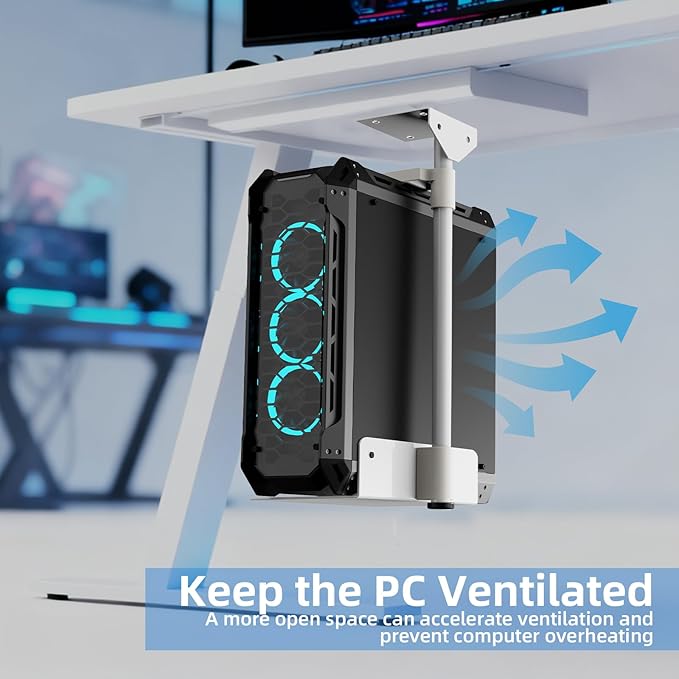 Under Desk and Wall Computer Mount, CPU Tower Holder Under Desk Mount Height & Width Adjustable, Computer Case Stand Holder Holds 46 lbs, 360° Swivel PC Mount, Under Desk CPU Holder Mount, White