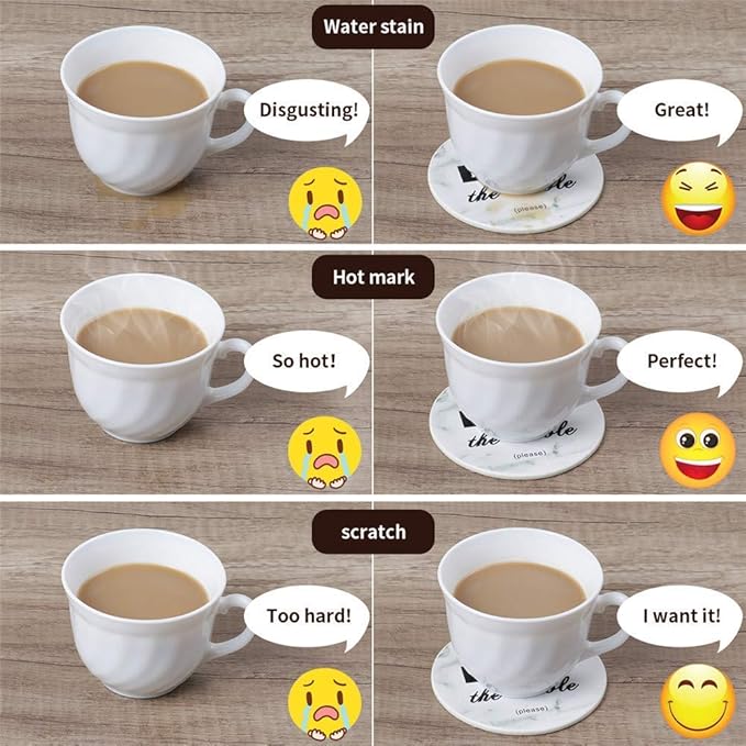 Funny Coasters, 6 Pcs Leather Coasters with Holder, Perfect Housewarming Hostess Gifts, Protect Furniture from Water Marks Scratch and Damage(6Pcs, White Marble)