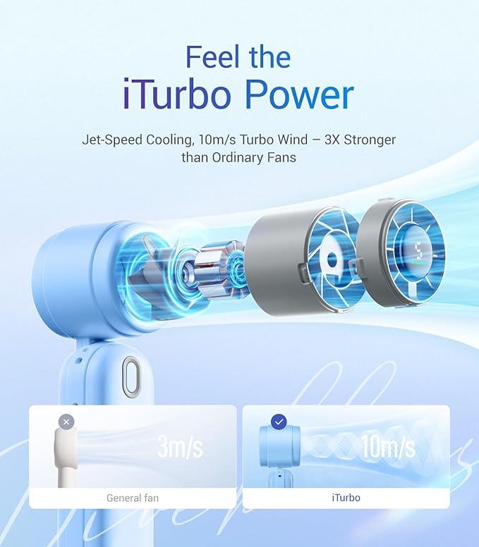Diveblues Handheld Fan, 30ft/s Mini Portable Turbo Fan [12H Max Cooling], 4000mAh Personal Fan with LED Display, 3-in-1 Hand Held/Neck/Desk Fan for Travel, Cruise, Disney Essentials