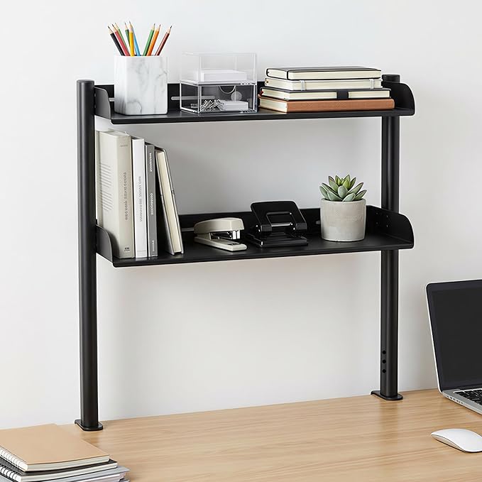 24-Inch Clamp On Desktop Shelf, 3-Tier Office Desk Organizer, Extended Compact Desk Shelf for Home Workspace, Study Room, and Gaming Accessories Storage