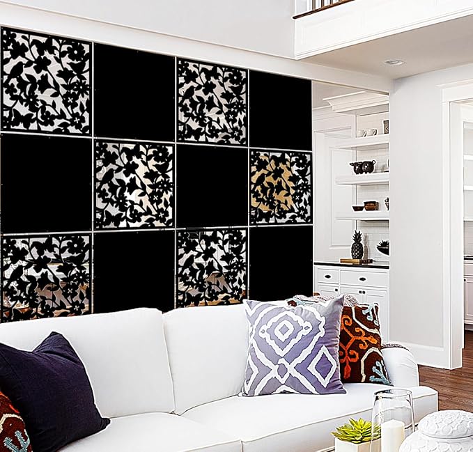 Lchen Hanging Wall Divider,12pcs PVC Room Partition Screen Panel with Butterfly Flower Bird for Home,Office,Hotel,Bar Decoration(black02)