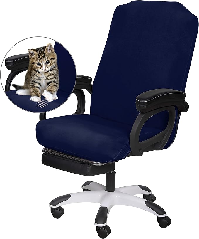 SARAFLORA Office Chair Cover- Large, Navy- Removable Computer Chair Covers for Office Chair with Zipper for Universal Rotating Chair Desk Chair Cover High Back Chairs Seat Washable Protector for Pets