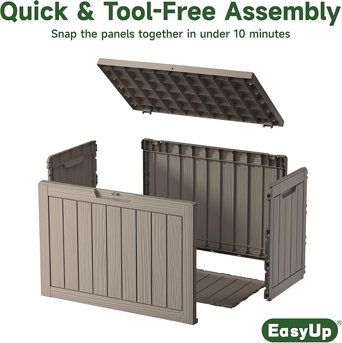 EasyUp Outdoor Storage Box, Waterproof Resin Deck Box, Reinforced Stability UV-Resistant for Patio, Garden and Poolside (Striped Beige, 45 Gallons)