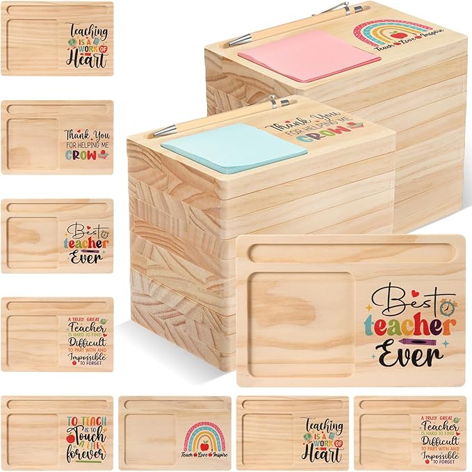 Yookeer 24 Pcs Teacher Appreciation Gift Thank You Teacher Wooden Sticky Note Holder Bulk Administrative Assistant Gift Appreciation Gifts for Employee Coworker Staff Nurse Office Desk Decoration
