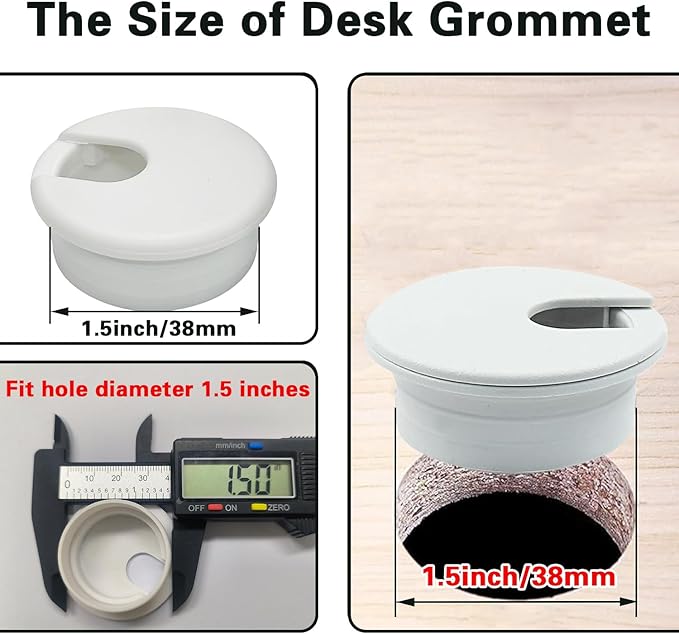 2-Pack 1.5 Inch Desk Grommet, Sturdy ABS Plastic Cable Hole Cover, Detachable Table Wire Organizer for Home & Office Desk – White