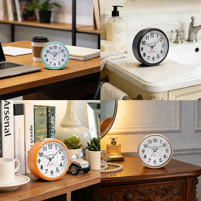 Lamisola Small Desk Clock, Battery Operated Travel Clock, Old School Analog Alarm Clock for Bedroom Home Office Bathroom Kitchen, Silent Large Display- Sapphire Blue