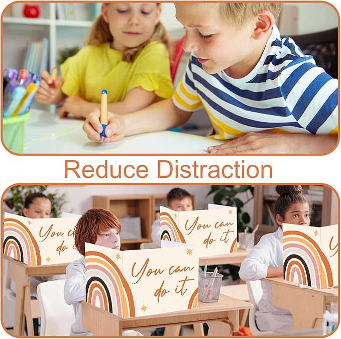 FYSUIMU 24Pcs Student Desk Privacy Boards Boho Rainbow Classroom Desk Divider Shield Privacy Panel Folders Screen Partition for School Teacher Student Test Supplies