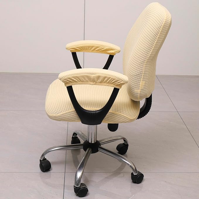 Melaluxe Office Chair Cover with Armrest Covers， Universal Stretch Desk Chair Cover, Computer Chair Slipcovers - Beige