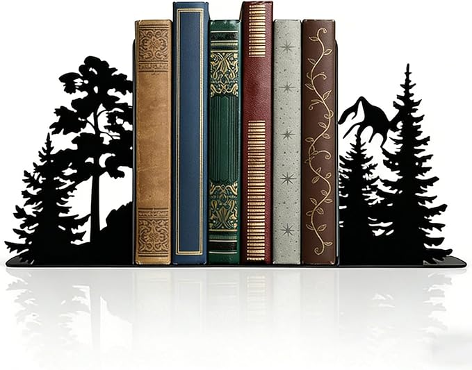 Forest Metal Bookends for Shelves, Serene Forest Decorative Book Ends, Heavy Duty Rustproof Book Stoppers for Home Office & Study Desk, Ideal Gift for Nature Lovers & Book Lovers