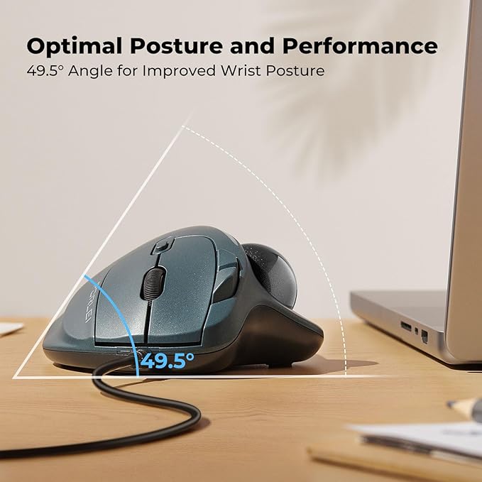 Wired Trackball Mouse with RGB Lighting, Ergonomic Thumb Control to Reduce Muscle Strain, 5 Adjustable DPI, Dual USB-C & USB-A Connectivity, Compatible with PC, Laptop, Mac, Windows (C-Black)
