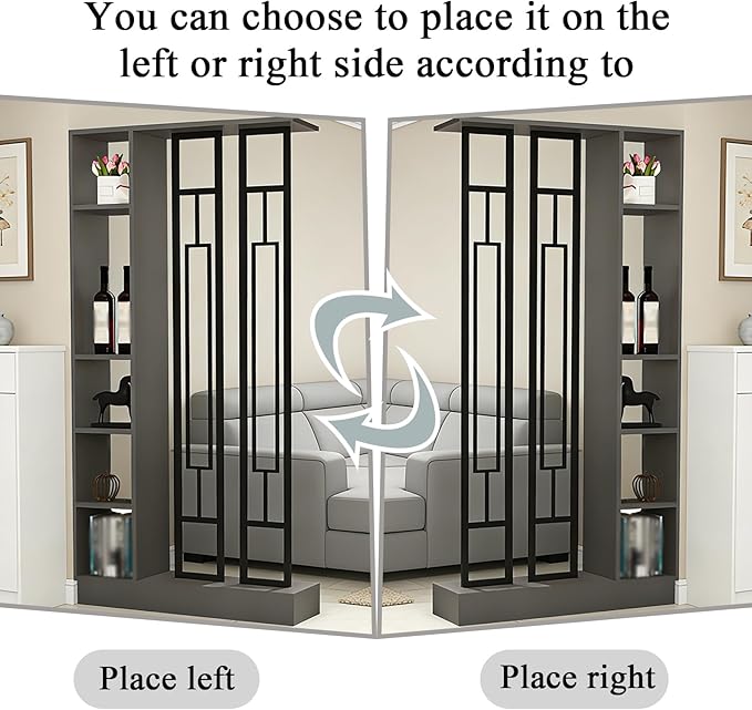 Wall Room Divider - Freestanding Wood Room Divider with Shelves, Wall Divider with Storage Cabinet, Easy Assembly Freestanding Decor for Bedroom, Office