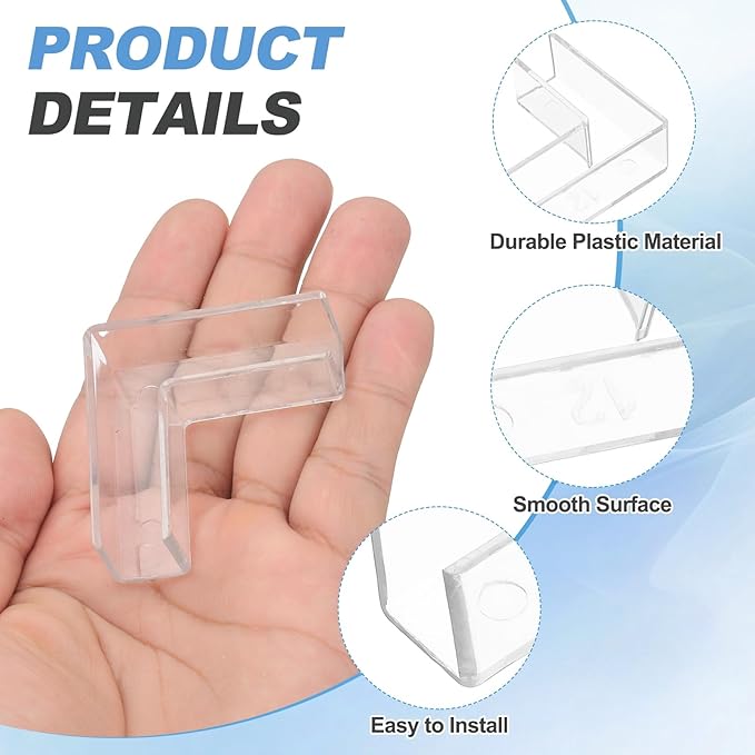 uxcell 24Pcs Plastic Glass Connector, Suitable for 12mm Thick l Shaped Glass to Glass Clamp, Fixing Bracket Rimless Clip Holder for Aquarium Fish Tank Display Shelves, Transparent
