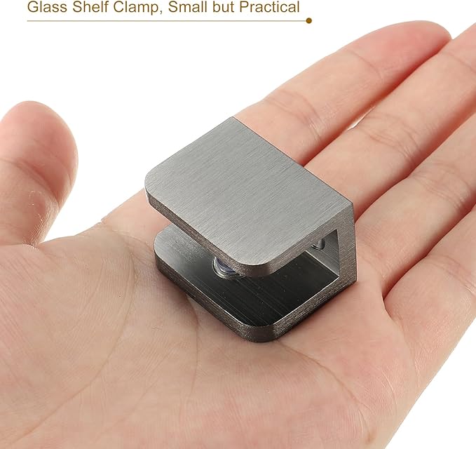 uxcell Glass Shelf Clamp, 4Pcs Brass Glass Clamp for 10-12mm Thick Glass, Adjustable Glass Shelf Bracket Support Holder, Black