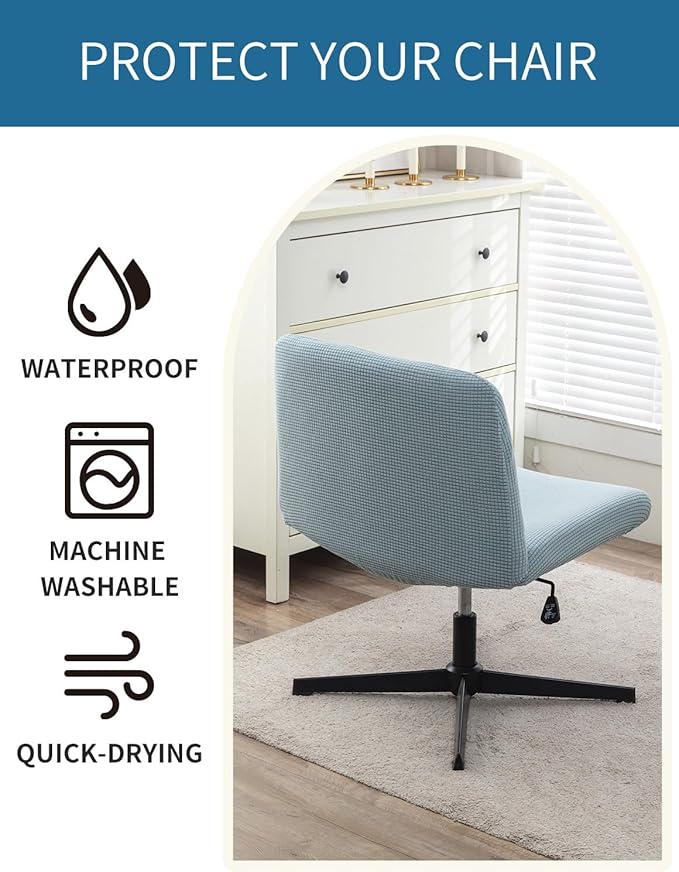 LavishCover Armless Chair Cover Office Desk Chair Cover, Waterproof and Elastic Criss Cross Chair Cover, Exquisite Vanity Chair Cover, Mid Back Wide Seat Accent Chair Covers(Light-Blue,Corn, No Chair)