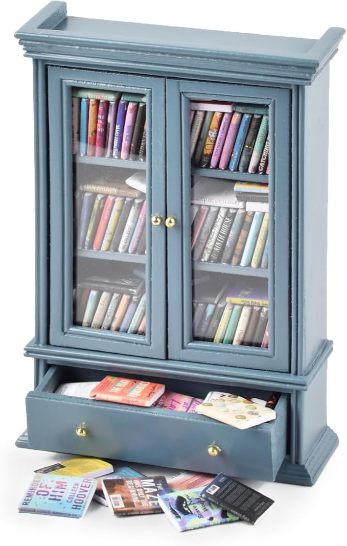 Anxiety Bookshelves, Anxiety Bookshelf, Handcrafted Mini Bookshelf with 100+ Unique Miniature Books, Small Anxiety Bookshelves Miniature Library, for Book Lovers, Blue