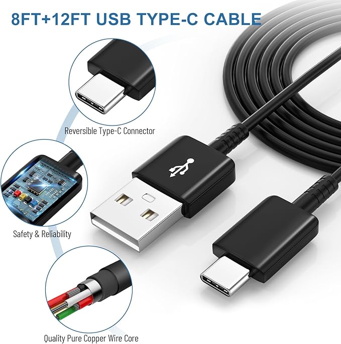 Type C Charger Fast Charging,Android Phone Charger Block with USB C Charger Cables 8Ft & 12Ft for S26/S25/S23/S22/S21/S20/S10/S10 Plus/S10E/S9/S8/S21Ultra/S22+/S22 Ultra/Note 8/9/10/20