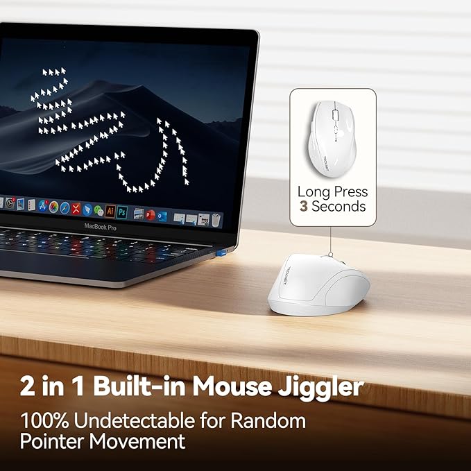 TECKNET Rechargeable Mouse with Jiggler, Plug & Play, 2.4G Connection with USB-C Adapter, Silent Mouse Quiet Click, 6400 DPI Ergonomic Mouse, Cordless Computer Mice for Laptop, Desktop, PC