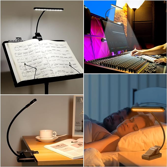 2 Pack 28 LED Music Stand Lights, Eye Caring Clip-on Piano Light, Blue Light Blocking, USB-C Rechargeable, 4 Color x 3 Brightness, Ideal for Musician, Piano, Sheet Music, Orchestra, Guitar
