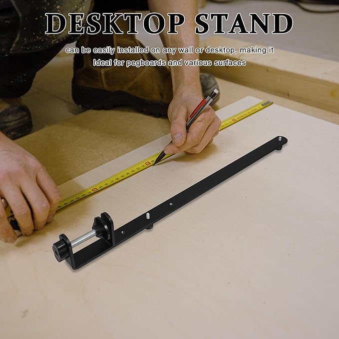 BESPORTBLE Desk Clamp Pegboard Mount, Adjustable Metal Desktop Bracket 2-Pack, No-Drill Table Stand for Home Office Workspace Organization, Black, 16.33 x 2.16 x 0.78 Inches, Iron