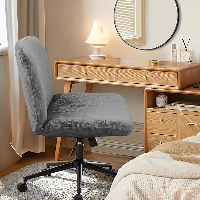 Criss Cross Chair Cover Armless Chair Slipcover Office Desk Chair Covers Velvet Embossing Mid Back Wide Seat Accent Chair Covers for Computer Chairs and Vanity Chairs(Velvet-Dark Grey)