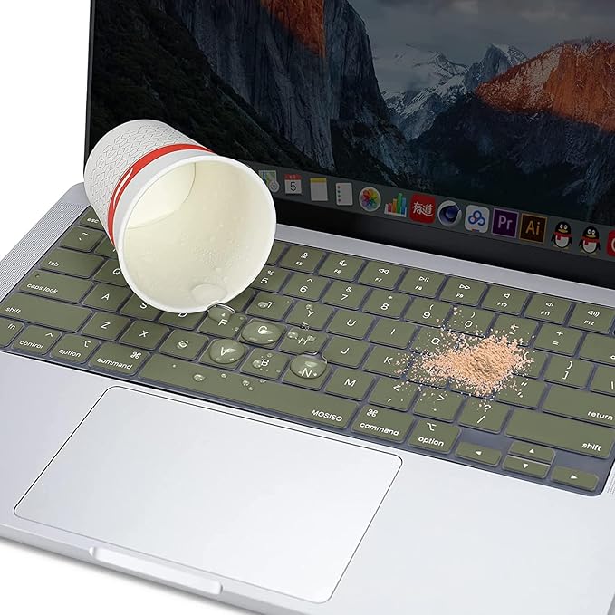 MOSISO Keyboard Cover Skin Compatible with MacBook Air 15 inch M3 A3114 M2 A2941/Air 13.6 A3113 A2681/Pro 14/16 M4 M3 M2 M1, Army Green