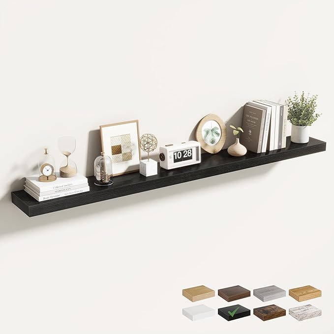 Acovy 55 Inch Floating Shelves for Wall 1 Pack, 55" Wall Shelves for Books, Storage, Decor, Wall Mounted Floating Shelf with Invisible Brackets for Kitchen, Living Room, Black