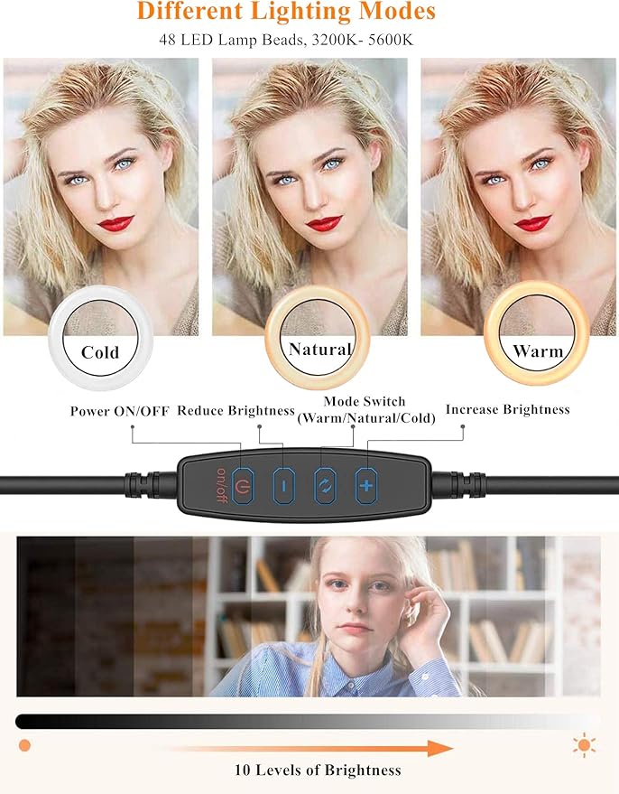 6.3" Ring Light with Clamp Mount for Laptop,Webcam Light with 3 Light Modes&10 Level Dimmable for Laptop/PC Monitor/Desk/Bed/Office/Makeup/YouTube/TIK Tok