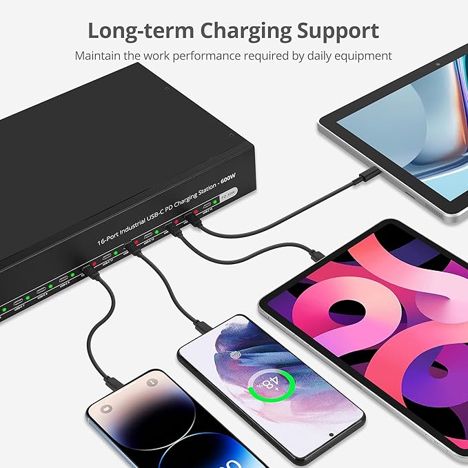 SIIG USB-C 16 Port 600W PD Industrial Powered Multiport Charging Station - 30W per Port - UL Certified - Rack Mount Compatible, for iPad/Tablet/Audio Guide and More (ID-US0A11-S1)