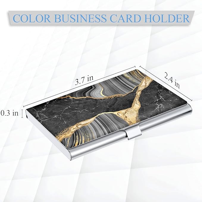 Business Card Holder，Color Printing Men's and Women's Business Card Case，Ultra-Thin Metal Business Card Organizer，Carry-on Pocket Wallet Business Card Holder,Black Veined Marble