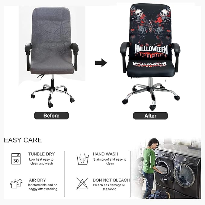 Halloween Office Chair CoversHorror Bloody Handprints Footprints on White Horror Theme Print Stretchable Slipcover for Modern Simplism Style High Back Boss Chair(No Chair) (Halloween08, M)…