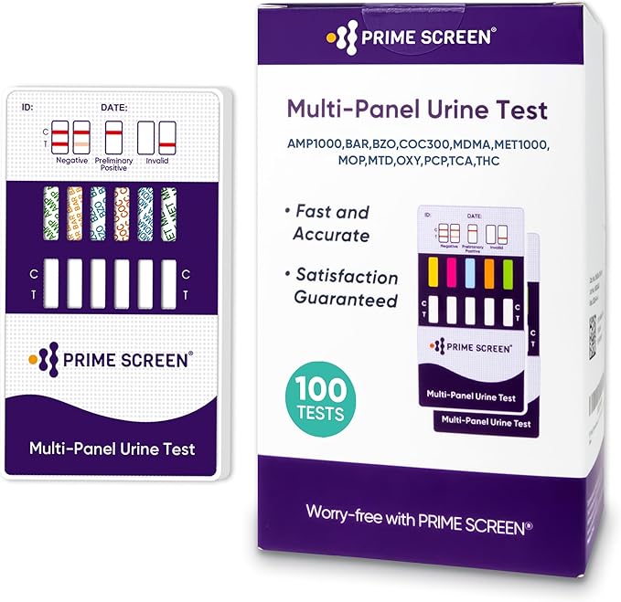 Prime Screen 12 Panel Multi Drug Urine Drug Test Card (AMP,BAR,BZO,COC,mAMP,MDMA,MOP/OPI 300,MTD,OXY,PCP,TCA,THC) - WDOA-7125 [100 Pack]