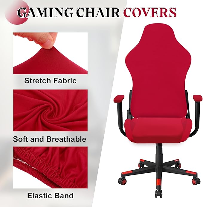 uxcell Gaming Chair Covers, Stretchable Office Computer Chair Slipcover with Armrest Covers, Elastic Seat Protector for Office Reclining Racing Game Chair, Red