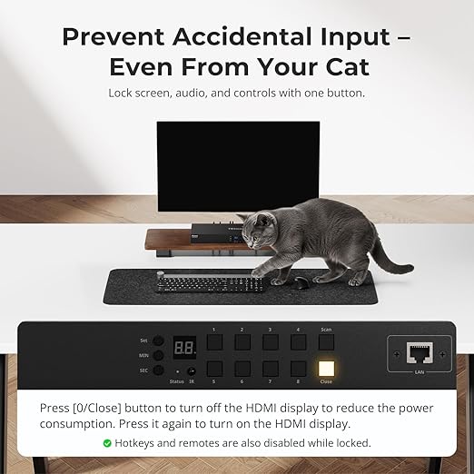 TESmart HDMI KVM Switch 8 Port 8K@60Hz, USB 3.0 8X1 Rackmount KVM Enterprise-Grade EDID Emulator, Hotkey Switch, RS232, LAN Port, IR Remote, IP Control, Auto Scan, with 8 Pcs 5ft KVM Cable