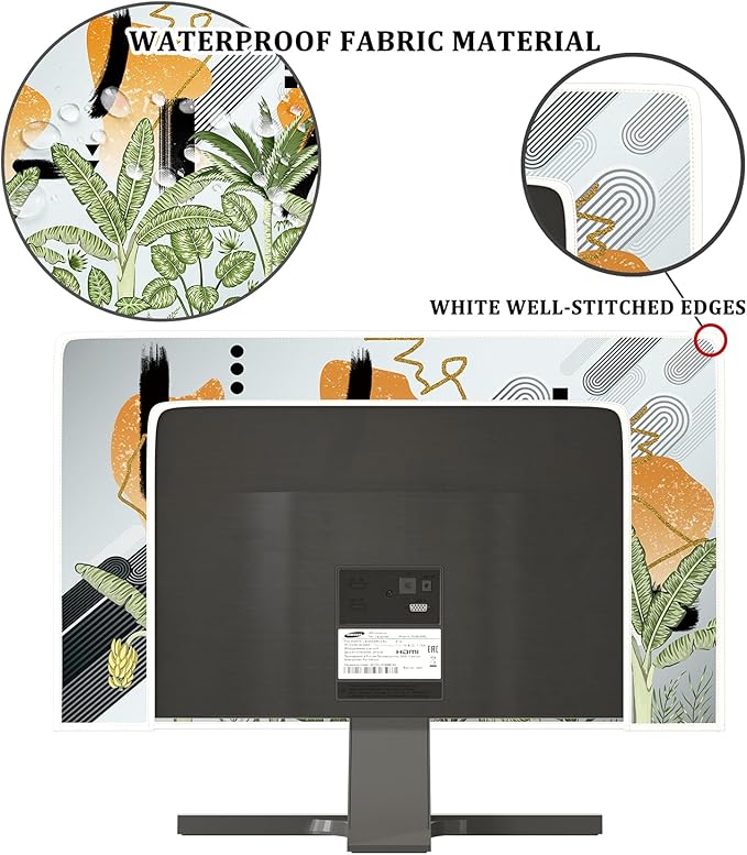 Boho Tropical Leaves Waterproof 50, 51, 52 Inch TV Dust Cover Anti-Static Dustproof Botanical Bohemian Plant Screen TV Covers for Television Screen LED LCD OLED TVs PC Weatherproof