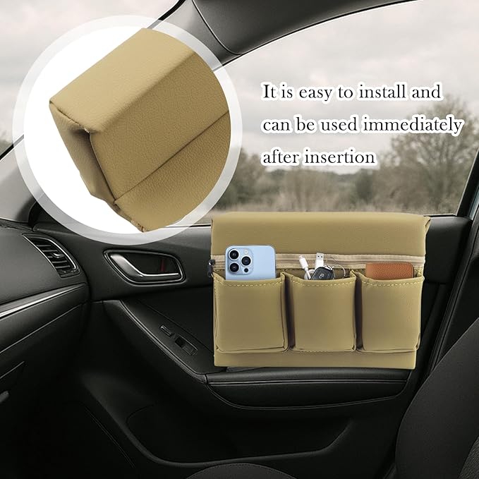 Car Armrest Storage Box for Window,Multi-Function Car Window Armrest Organizer with Multiple Storage Pockets,Arm Rest Organizer Cars Windows for Armrests and Increasing Storages (Beige)