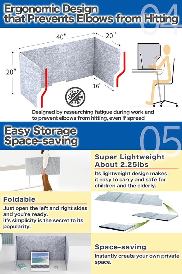 Desk Partition Desk Privacy Panel Desk Divider, Reduce Noise and Visual Distractions, Sound Absorbing Proof for Home Office Classroom Remote Learning Sound Dampening (Width: 40")