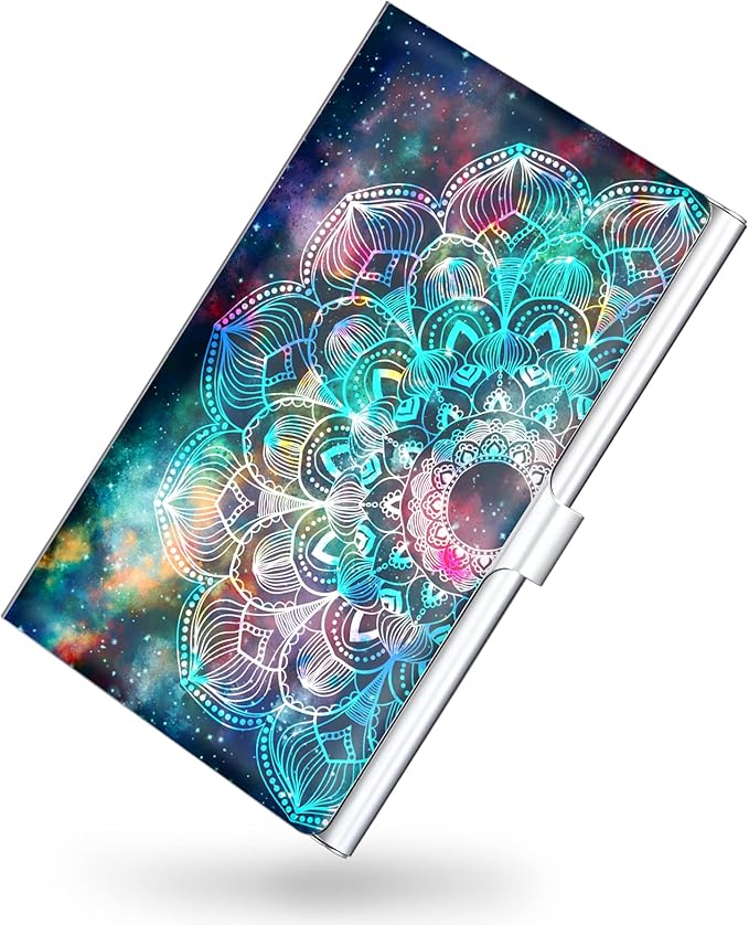 Business Card Holder，Color Printing Men's and Women's Business Card Case，Ultra-Thin Metal Business Card Organizer，Carry-on Pocket Wallet Business Card Holder,Mandala