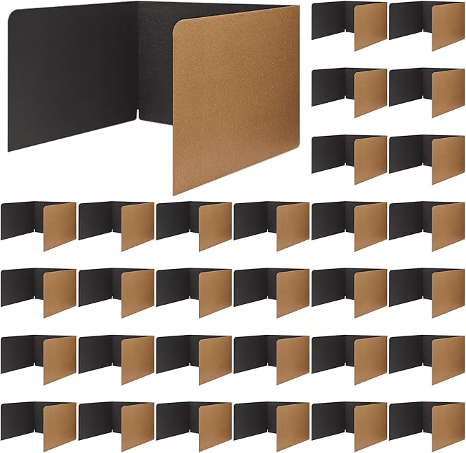 Gueevin 30 Pcs Classroom Desk Dividers for Students Test Privacy Folders for Better Focus Overall Size 13" x 20" x 17" School Testing Study Cardboard (Brown,Black)