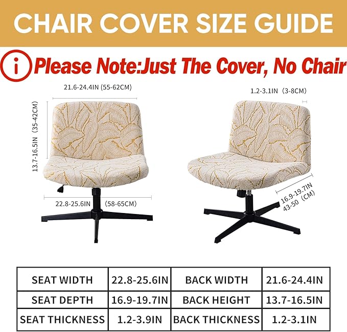 LavishCover Waterproof Palm Leaf Criss Cross Chair Cover, High-Stretch Flocked Fabric, Armless Office & Desk Chair Protector Against Stains and Wear(Beige,Palm Leaf, Just The Cover, No Chair)
