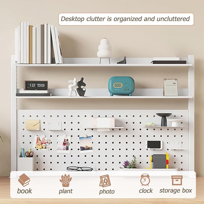 Clamp on Desk Organizer Shelf, Desk Extender with Pegboard, Gaming/Computer Desk Accessories with Shelf, Privacy Panel for Office, Clamp-on Desktop Shelving Syste (White, 31.5in/80cm)