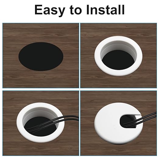 2Pcs 2 Inch Desk Grommet ABS Plastic Desk Hole Cover U-Shaped Desk Wire Hole Insert, 2Inch White Cable Hole Cover for Office Home School/Computer Desk