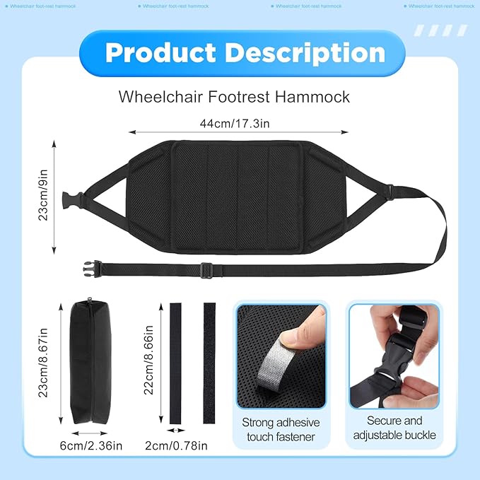 2 Kit Wheelchair Footrest Hammock with Storage Pouch, Adjustable Leg Rest Footrest Hammock, Portable Hanging Foot Sling Replacement for Airplane Wheelchair Essential Accessories