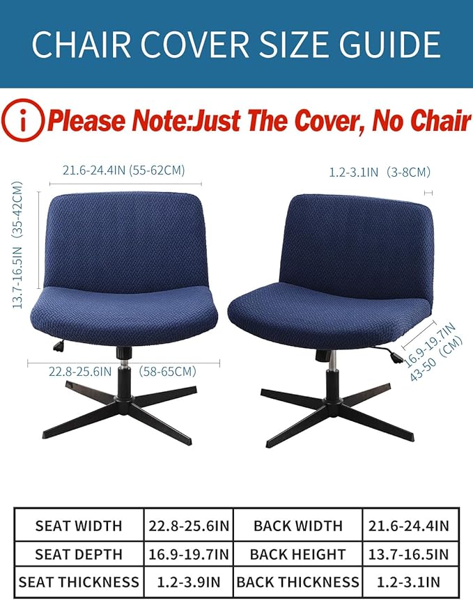 LavishCover Armless Chair Cover Office Desk Chair Cover, Waterproof and Elastic Criss Cross Chair Cover, Exquisite Vanity Chair Cover, Mid Back Wide Seat Accent Chair Covers(Nave-Blue,T-Type)
