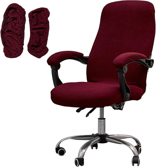 Melaluxe Office Chair Cover with Armrest Covers， Universal Stretch Desk Chair Cover, Computer Chair Slipcovers (Size: L) - Wine Red