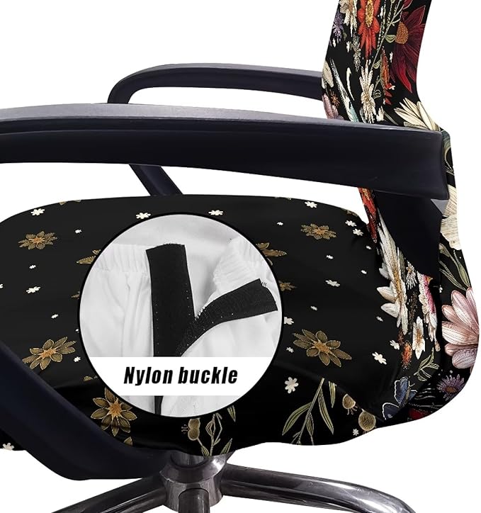 Talayituse Butterfly Daisy Moon Print Office Chair Cover Computer Chair Cover Thick Stretchable High Back Desk Chair Covers for Universal Large Boss Rotating Chair, L