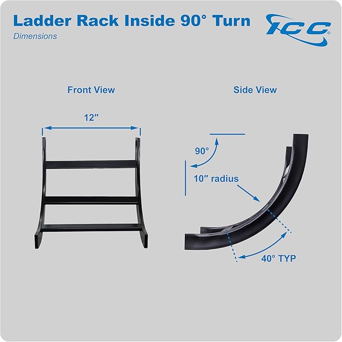 ICC Cable Runway Rack 90° Inside Corner Only, 16-Gauge Steel, Black, Component for Ladder Rack System, Made in USA