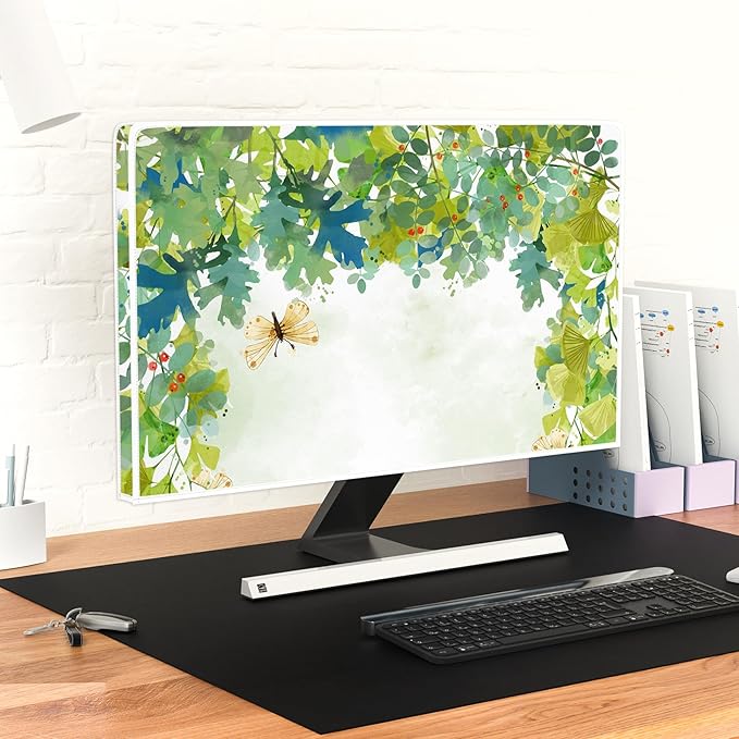 Watercolor Forest Waterproof Screen TV Dust Cover 65 Inch Spring Summer Botanical Butterfly Dust-Proof Television Covers Anti-Static Anti-Scratch Protective Cover for Desktop TVs