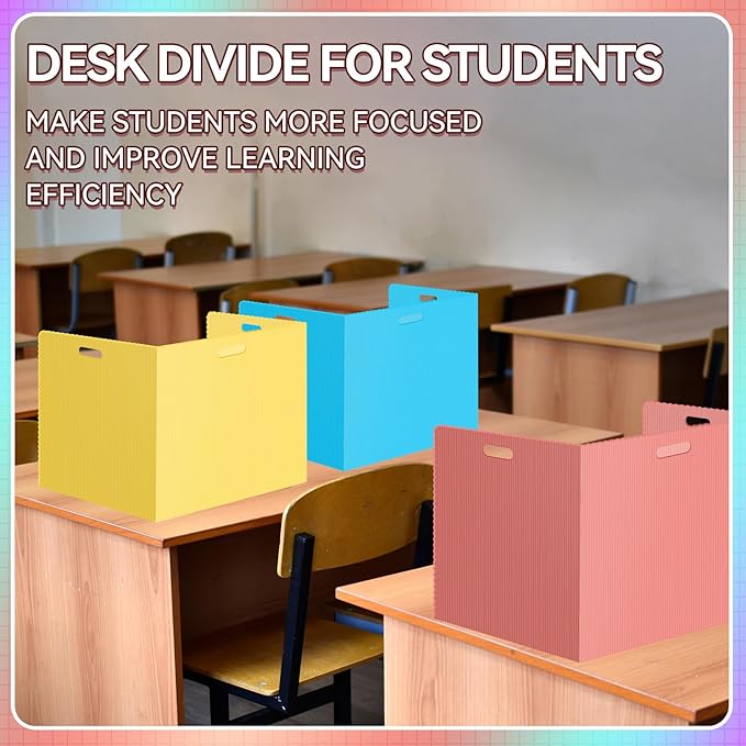24 Pcs Desk Dividers for Students Plastic Durable and Waterproof Privacy Folders Shields Test Dividers with Classroom Privacy Boards for School Study Teacher Supplies (Multicolor)